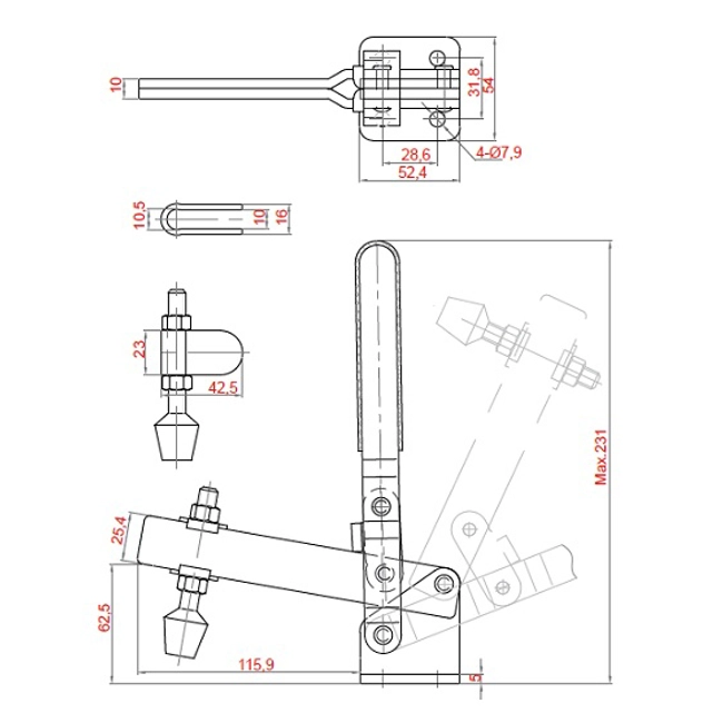 Vendita online Bloccaggio verticale base piatta braccio fisso 370 Kg.